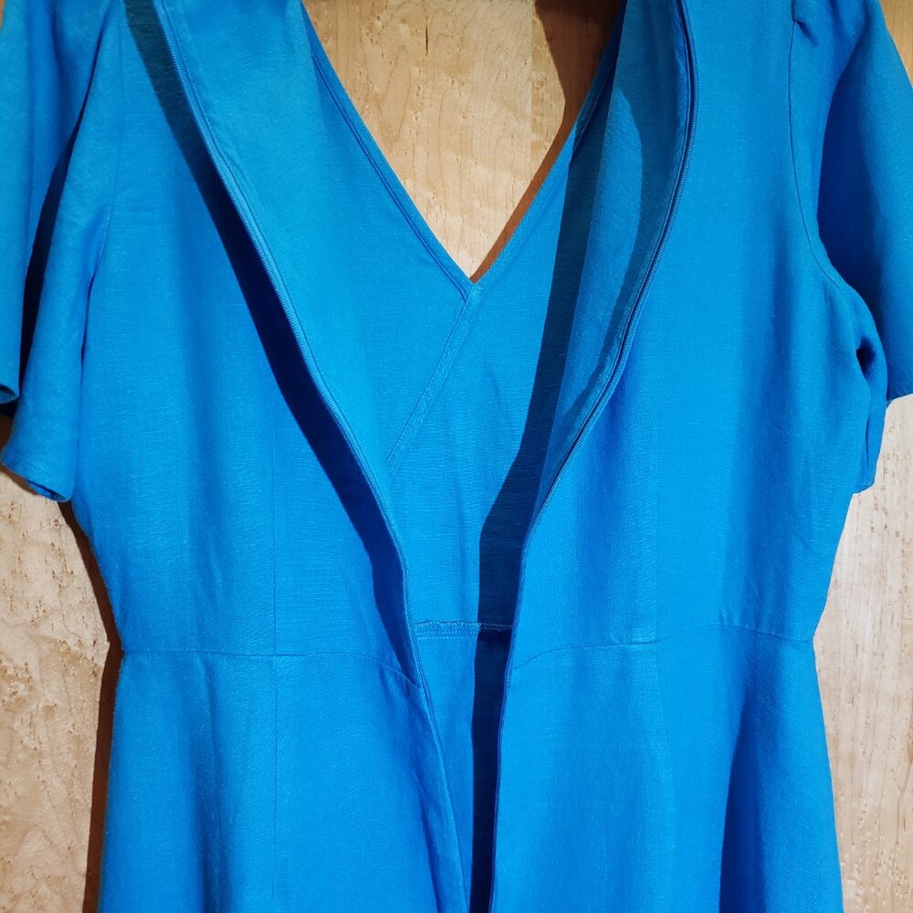 🌞Loft Outlet Blue Teal Linen Blend Midi Dress Size 6🌞 - Picture 8 of 10